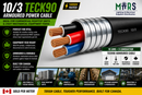 10/3 TECK90 armoured copper cable 10 AWG 3 conductor with mechanical protection for HVAC equipment feeders and outdoor electrical use in Canada