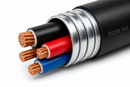 10/3 TECK90 armoured cable close up showing 3 insulated copper conductors and aluminum interlocked armour for mechanical protection in Canadian electrical installations