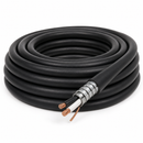 12/2 TECK90 armoured copper cable with black and white insulated conductors and bare copper ground, coiled on a white background.