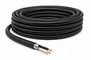 14/2 TECK90 armoured copper cable coiled on a white background with black and white insulated conductors and bare copper ground exposed