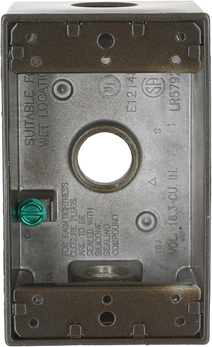 Hubbell-Bell Outdoor 5320-2 Single Gang 3-1/2-Inch Outlets Weatherproof Box Bronze