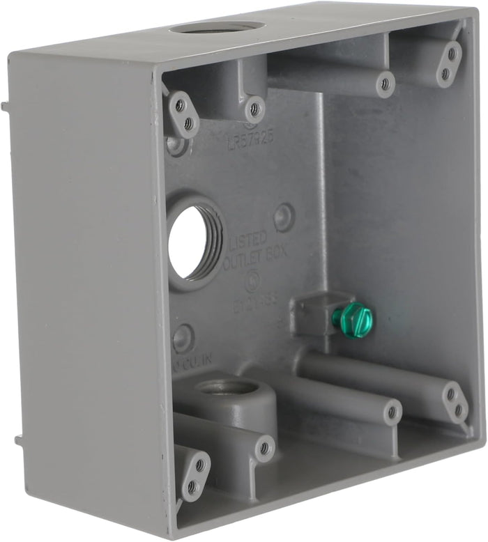 Hubbell-Bell Outdoor 5333-0 2-Gang Weatherproof Box, Three 1/2 in. Threaded Outlets, Gray