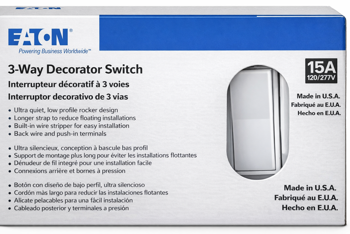Eaton 7503W box of 10 white 3-way decorator switches 15A 120 277V 