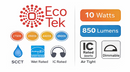 Ecotek 4 inch LED slim panel light infographic 10W 850 lumens 5CCT IC rated wet rated