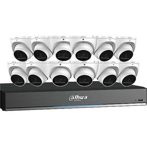 Dahua C868E124A HDCVI Security System, 13-Piece, Includes (12) Eyeball Cameras and (1) 4K 16-Channel Analytics+ DVR