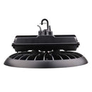 Votatec AST-HB18-300WF1B1T2C1-BH50 300W UFO high bay LED light side profile view showing hook mount and black heat sink