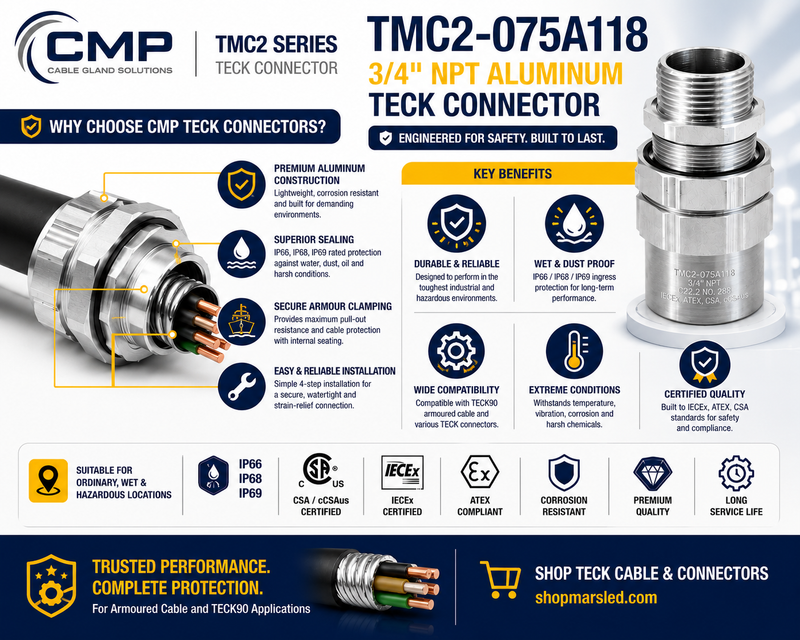 CMP TMC2-075A118 3/4 Inch TECK Connector for 8/3 & 6/3 Teck Cable ...