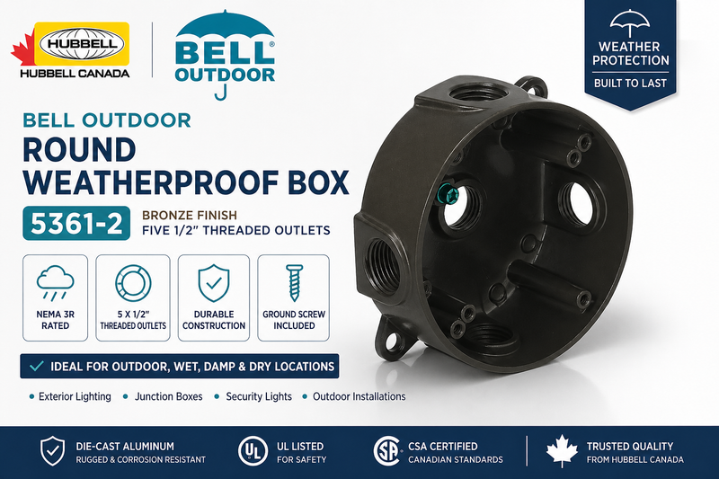 Hubbell Bell 5361-2 Bronze Round Weatherproof Box | 5 Outlet 1/2 ...