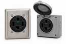 Hubbell NEMA 14-30R EV charging outlet with stainless steel plate and locking weatherproof cover for Canadian installations.