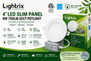 Lightrix 4 inch LED slim panel potlight 9W 750 lumens 5CCT selectable recessed light with junction box, ETL Intertek certified, Energy Star, wet location rated, updated approved model with hologram sticker