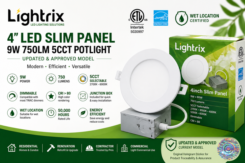 SuncoLED 4-Inch LED Recessed Slim Pot Light – 9W 750LM, Dimmable, IC Rated, 6000K Cool White, ETL & Energy Star Certified, Junction Box Included