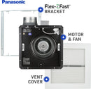 Panasonic FV-40VQ4 exhaust fan components including hanger bracket, motor, fan and white grille