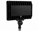 SATCO 65-539R1 LED large flood light rear view showing die-cast aluminum heat sink, integrated driver compartment, adjustable knuckle mount and commercial outdoor lighting construction