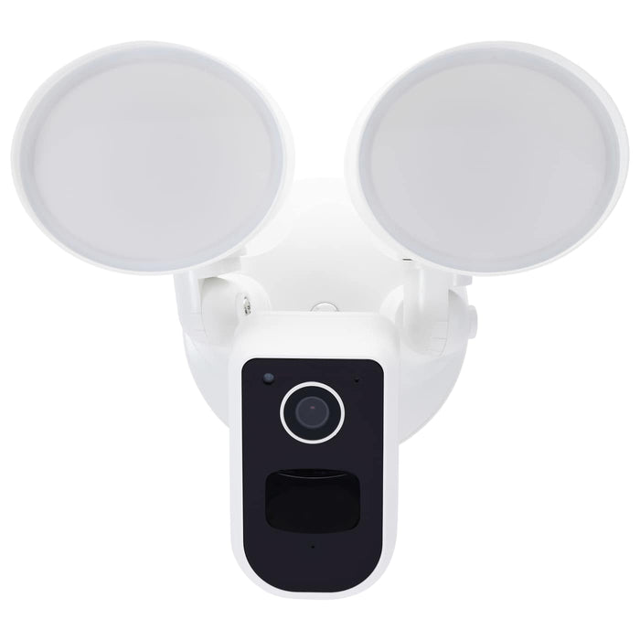Angled view of SATCO 65-930 smart outdoor security light with camera