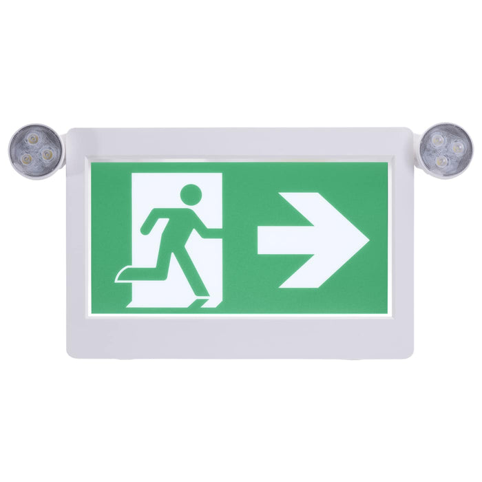 SATCO 67-512 Running Man Exit Sign with Dual Emergency Light Heads Front View