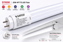 SATCO S11656 25W 4FT T5 LED tube showing G5 bi-pin connector details and Type B ballast bypass installation for commercial retrofit applications