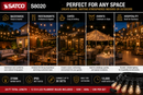 SATCO S8020 outdoor LED string light applications including patios, restaurants, cafés, hospitality and event spaces