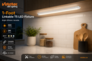 Votatec 1-foot linkable T5 LED fixture installed under a kitchen cabinet, providing 500-lumen 3CCT task lighting