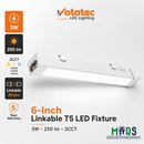 Votatec 6-inch linkable T5 LED fixture, 3W, 250 lumens, 3CCT under-cabinet light with linkable design and 5-year warranty