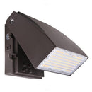 Angled view of Votatec AST-AWP01B 50W adjustable LED wall pack showing LED light engine and bronze housing