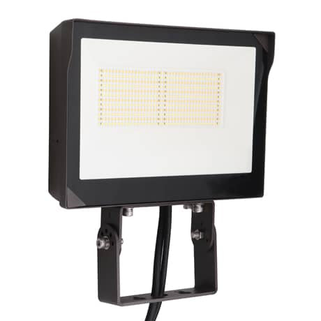 Side front view of Votatec AST-FL19 120W CCT and power adjustable LED flood light with trunnion mount