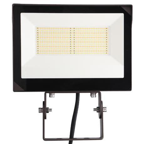 Front view of Votatec AST-FL19 150W CCT and power adjustable LED flood light with trunnion mount and bronze housing