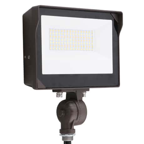 Front view of Votatec AST-FL19 35W CCT and power adjustable LED flood light with bronze housing and knuckle mount