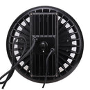 Votatec AST-HB18-300WF1B1T2C1-BH50 300W UFO high bay LED light rear driver view with black aluminum housing and power cables
