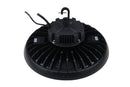 Rear angled view of Votatec AST-HB23 300W UFO high bay LED fixture with black heat sink housing and hook mount
