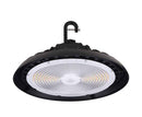 Side view of Votatec AST-HB23 300W UFO high bay LED light with clear lens, black housing, and hook mount