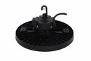 Votatec AST-HB26-150WS1B60-80-100C2-BH35-40-50WD 150W adjustable beam UFO high bay rear angled view with black housing hook mount and power cable