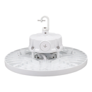 Votatec AST-HB28-150WS1AT2C2-WH35-40-50WD 150W white adjustable UFO high bay rear view showing hook mount and aluminum heat sink