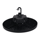 Votatec AST-HB28-240WS1AT2C2-BH35-40-50KWD 240W black adjustable UFO high bay rear angled view with hook mount and black aluminum heat sink