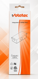 Votatec Integrated T5 Wire Box retail packaging front with orange Votatec design, product illustration, 120V rating and certification icons