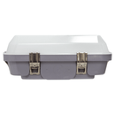 End view of Votatec TS-TPL8-4FT200W-H-347-TCP(MS) high bay vapor tight fixture showing sealed housing and metal clips