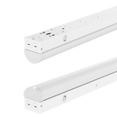 Votatec VO-ECSTR8FT-347V-5WAY 8ft LED linear strip fixture with rounded lens, white housing, selectable wattage and 5CCT settings.
