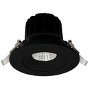 Votatec VO-RP4W16-120-D-5WAY/BK 4 inch round black regressed gimbal LED pot light angled side view showing black trim, recessed lens, and heatsink