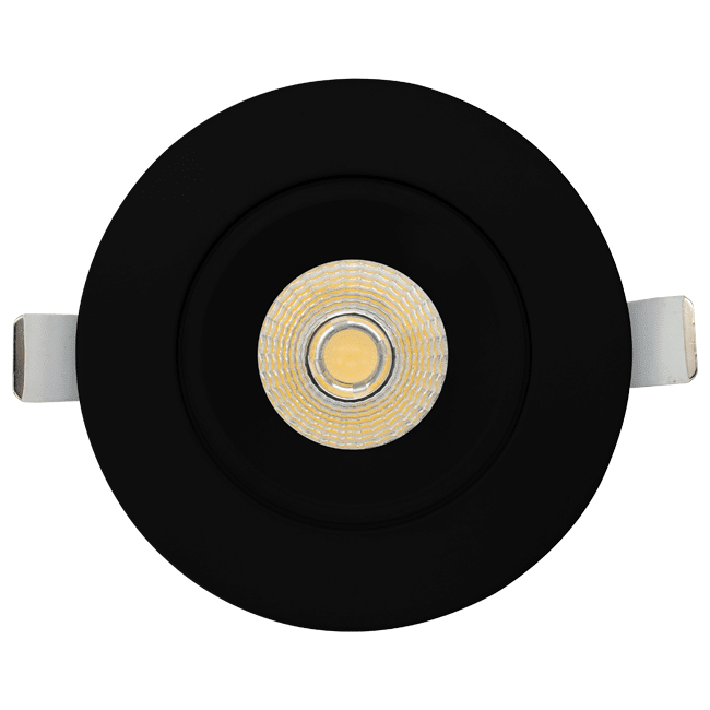 Votatec VO-RP4W16-120-D-5WAY/BK 4 inch round black regressed gimbal LED pot light front view 16W 5CCT 120V black trim