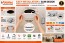Votatec VO-RP4W9-120-D-6WAY 4 inch slim LED panel installation showing 4.25 inch cut hole 4.92 inch fixture size ultra slim profile and driver box setup for Ontario Canada electricians