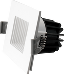 Votatec VO-SP2W8-120-D-5WAY 2 inch square baffle regressed downlight angled side view showing square trim, baffle and heatsink