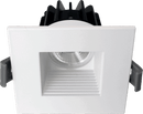 Votatec VO-SP2W8-120-D-5WAY 2 inch square baffle regressed downlight front view with white square trim and recessed lens