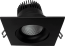 Votatec VO-SP3.5W12-120-D-5WAY Square/BK 3.5 inch square black regressed gimbal LED pot light angled view showing black square trim and regressed gimbal design
