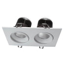 Votatec VO-SP3.5W24-120-D-5WAY-2H /WH 3.5 inch 2-head square white regressed LED pot light angled view showing dual recessed square fixture design