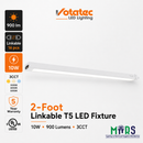 Votatec VO-T5FIXW9FT2 2-foot linkable T5 LED fixture, 9W, 900 lumens, 3CCT, shown with feature icons and MarsLED branding