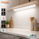 Votatec VO-T5FIXW9FT2 2-foot linkable T5 LED fixture installed under a kitchen cabinet, providing 900-lumen 3CCT task lighting