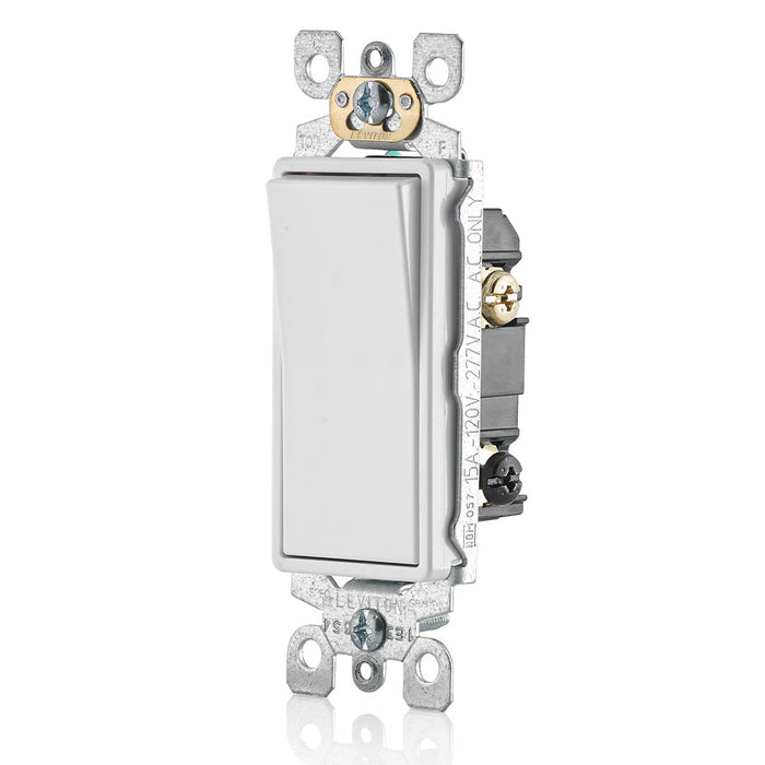 Leviton 5603-P2W Decora Rocker 3-Way AC Quiet Switch, Self-grounding