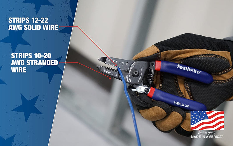 Southwire S1020SOL-US 10-20 AWG SOL & 12-22 AWG STR Compact Handles Wire Stripper and Cutter