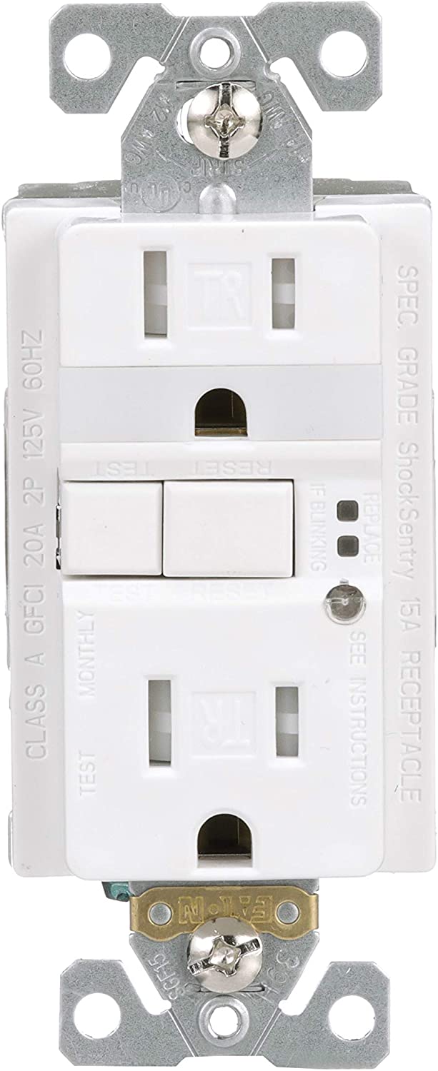 Eaton GFCI Self-Test 15A -125V Tamper Resistant Duplex Receptacle with Nightlight & Standard Size Wallplate, White