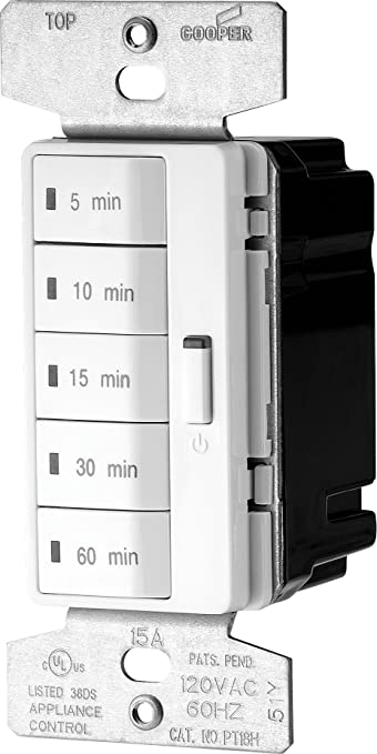 Eaton PT18M-W-K Accell minute timer white 5-button wall timer 5 10 15 30 60 minute presets