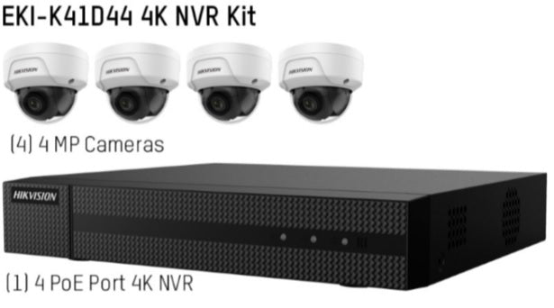 Hikvision 4K NVR with 8 Ch, 2TB HDD, 6 X 4MP Dome IP Cameras.